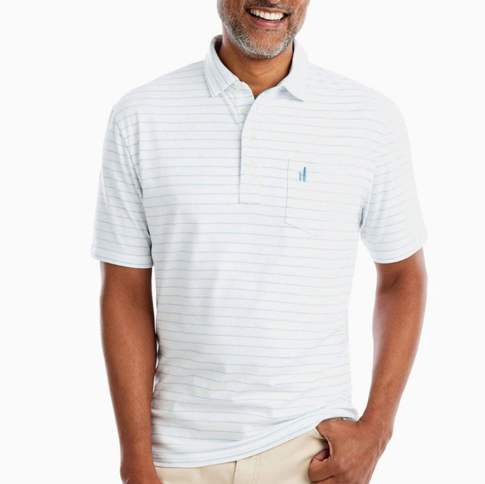 Johnnie-O Hangin' Out Light Blue Striped Polo Large Neese Polo Classic